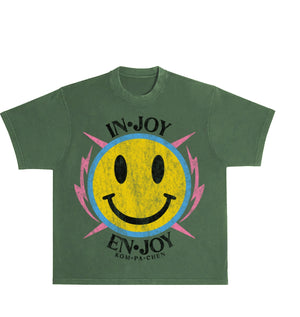 IN JOY Retro Distressed Smile Graphic Tee